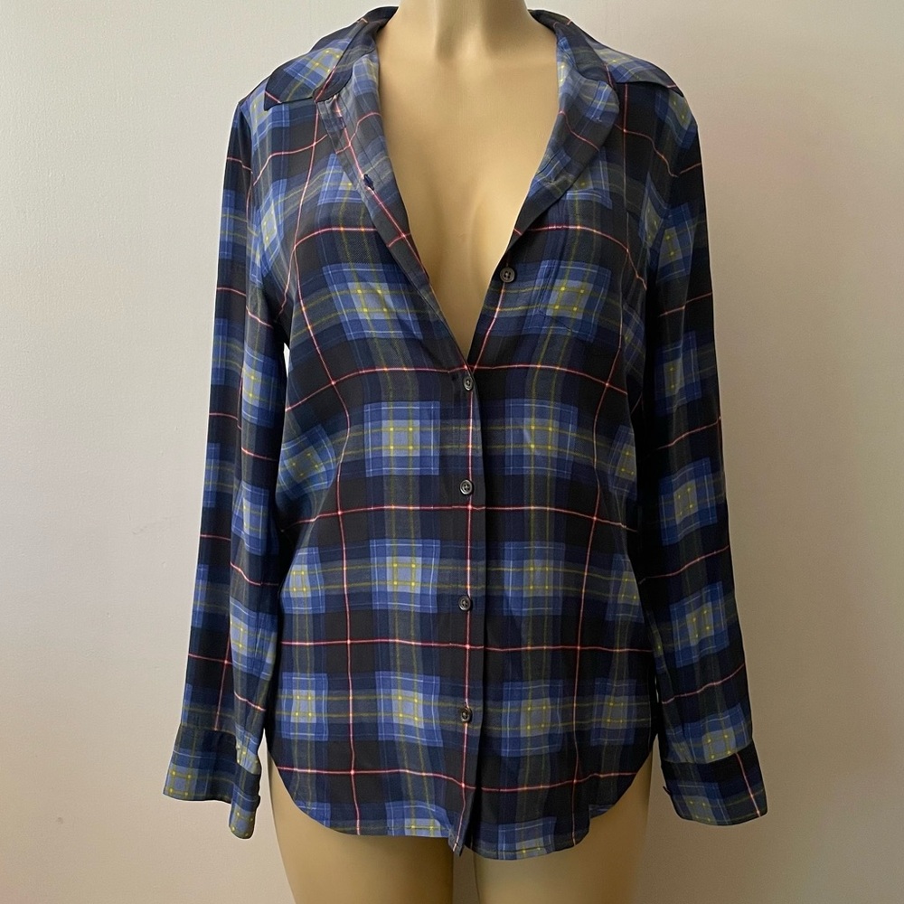 Equipment Silk Plaid Shirt in Blue and Yellow